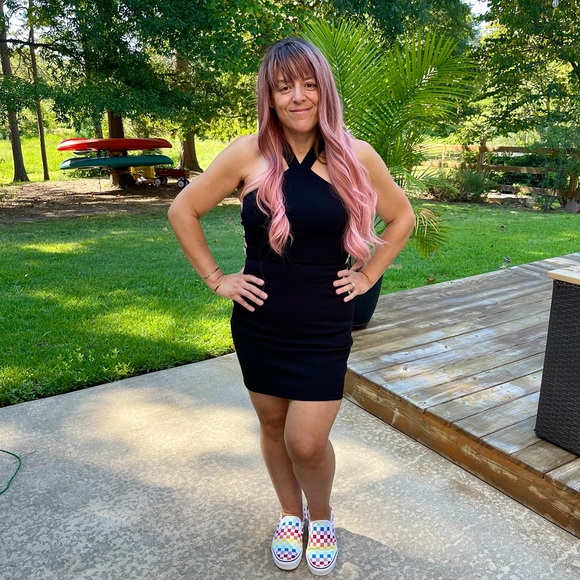 Womans black dress w/rhinestone side details. NWT - Picture 10 of 13